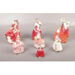 Seven Royal Doulton figurines, Top o'the Hill HN 1834, Autumn Breezes HN 1934, Babie HN 1679, Bo-