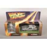 A boxed Corgi Back To The Future diecast 1:36 model Delorean Time Machine and white metal Doc