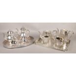A J.H.Potter silverplate and ivory teaset on tray, along with another silver plate teaset on