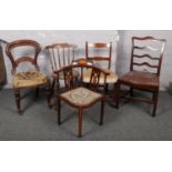 Five antique chairs, to include corner arm chair.