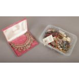 A box of costume jewellery to include bangles, bracelets, rings, beads etc.