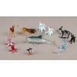 A collection of Murano glass animals. Leg broken off Deer, Elephant trunk broken