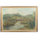 J. C. Park (British 20th century) large framed oil on canvas, river landscape, 59cm x 90cm.