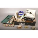 A box of miscellaneous, Lilliput Lane Otter reach, Sawrey Gill examples, Wedgwood pin plate,