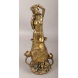An Art Nouveau style bronze figure of a nude maiden. (Height 27cm).
