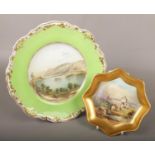 A Copeland & Garrett plate painted with a titled landscape Lake of Bienne along with a Coalport
