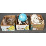 Three boxes of miscellaneous, mainly ceramic's, mantel dogs, tea sets, figurines etc