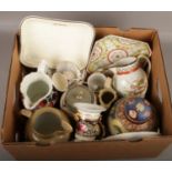 A box of assorted ceramics including 18th century pieces, Regency porcelain vase, gaudy welsh jug,