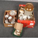 Two boxes of miscellaneous, to include stoneware jar, oriental tea service, Beswick donkey etc.