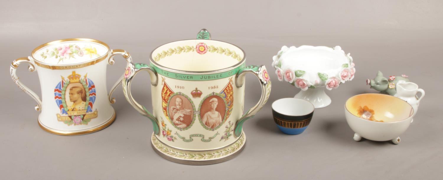 A Copeland King George V Silver Jubilee Tyg, A Shelley 'King Edward VIII' coronation loving mug, etc