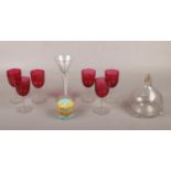 A small collection of miscellaneous glassware's, A Georgian Air Twist wine glass, a set of six
