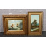 After G. A. Napier, an ornate gilt frame oilograph, seascape, along with a gilt frame oil on canvas,