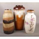 Three large West German pottery vases.