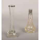 A glass rose vase with silver collar assayed Birmingham 1901 to include scent bottle