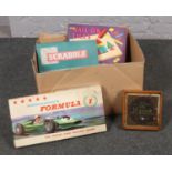 A box of vintage games, Waddington's Formula 1, Mosaik, Spear's Nail on Tiles & Scrabble etc