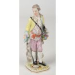 A 19th century Vienna figure of a Dandy. Modelled leaning against a scrolling pedestal, coloured