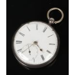 A Victorian silver fusee pocket watch by Joshua Nelson of Liverpool. With enamel dial and subsidiary