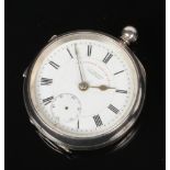 An Edwardian silver pocket watch. With enamel dial, subsidiary seconds and signed the Express