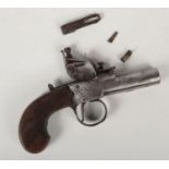 An early 19th century flintlock pocket pistol by W. Cole. Proof marks, barrel 6cm, 15cm overall.