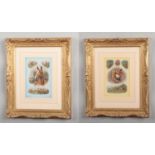 George Wright (1860-1942) pair of gilt framed gouache vignette fox hunting pictures, each portraying