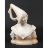 After Giuseppe Bessi, a carved marble bust of a medieval Princess raised on a yellow onyx plinth,