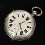 A Victorian silver pocket watch. With enamel dial incorporating subsidiary seconds and signed