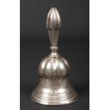 A 19th century Dutch silver hand bell. With lobed body engraved with flowers and scrolls and