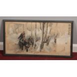 A 19th century framed Japanese watercolour. Titled Haicheng City, Fierce Battle. Depicting