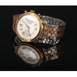 A gentleman's vintage gold plated chronograph bracelet watch. With satin dial, centre seconds and