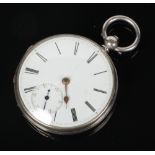 A Victorian silver cased fusee pocket watch by George Clark. With enamel dial and subsidiary