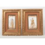 A pair of 19th century gilt framed Indian Mughal ivory portrait miniatures in sepia tones and