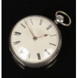 A Victorian silver fusee pocket watch by William Teulon, Cork. With enamel dial and Roman numeral