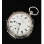 An Edwardian silver cased pocket watch by J. G. Graves. With enamel dial incorporating subsidiary