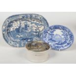 A David Dunderdale & Co. Castleford oblong platter printed in blue with the Bot on a Buffalo pattern