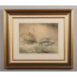 Follower of Henry Barlow Carter, gilt framed watercolour. Seascape with rough seas, a ship and