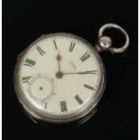 A silver cased pocket watch. With enamel dial having subsidiary seconds and signed Hazel, London.