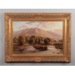 Edward Henry Holder (1847-1922) gilt framed oil on canvas. Mountainous landscape with a river,