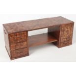 A Japanese Meiji period scholars parquetry inlaid desktop cupboard and bank of drawers, 70cm x 26cm,