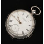 A Victorian silver Waltham pocket watch. With enamel dial incorporating subsidiary seconds, signed