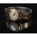 A George V 9 carat gold cased gentleman's manual Elkington wristwatch on gold plated expanding