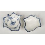 Two Caughley leaf moulded pickle dishes with serrated rims. One early example largely undecorated