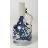 A Chinese transitional style blue and white ewer. With scrolling handle formed as a mythical beast