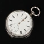 A Victorian silver pocket watch. With enamel dial and subsidiary seconds. Movement signed the