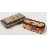 An early 19th century Scottish horn table snuff box and a tortoiseshell vesta box. Horn box 9.25cm