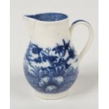 A Caughley sparrow beak cream jug with reeded strap handle. Printed in underglaze blue with the