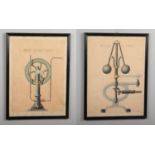 A pair of 19th century framed French pen and watercolour technical drawings, steam engine designs.
