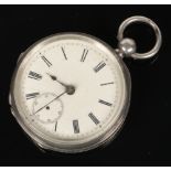 A Victorian silver pocket watch. With enamel dial and subsidiary seconds. Movement stamped B. W.