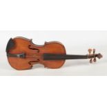 A cased violin and bow, one piece back, 35.75cm.