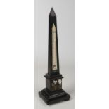 A 19th century Ashford marble obelisk form thermometer. With ivory dial framed in malachite and