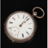 A Victorian silver pocket watch. With enamel dial and subsidiary seconds. Assayed Birmingham 1884.